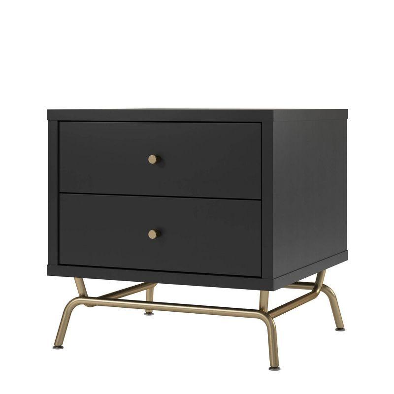 Nova Black Wood & Gold Metal Rectangular End Table with Storage