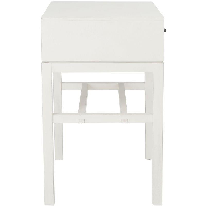 Chevron-Inspired Distressed White Wood & Metal Accent Table with Storage