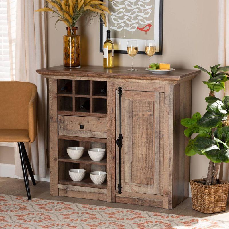 1 Door Albert Farmhouse Rustic Wood Dining Room Sideboard Buffet Oak Brown - Baxton Studio: Storage Cabinet with Wine Rack