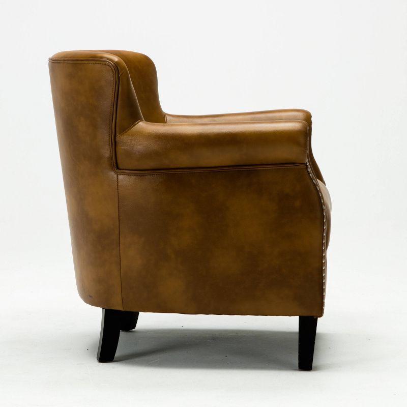 Comfort Pointe Holly Club Chair Camel: Upholstered Nailhead Trim, Faux Leather, Sturdy Wood Frame