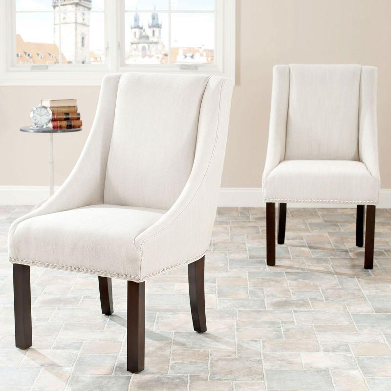 Morris Beige Linen Upholstered Dining Chairs with Birch Legs, Set of 2