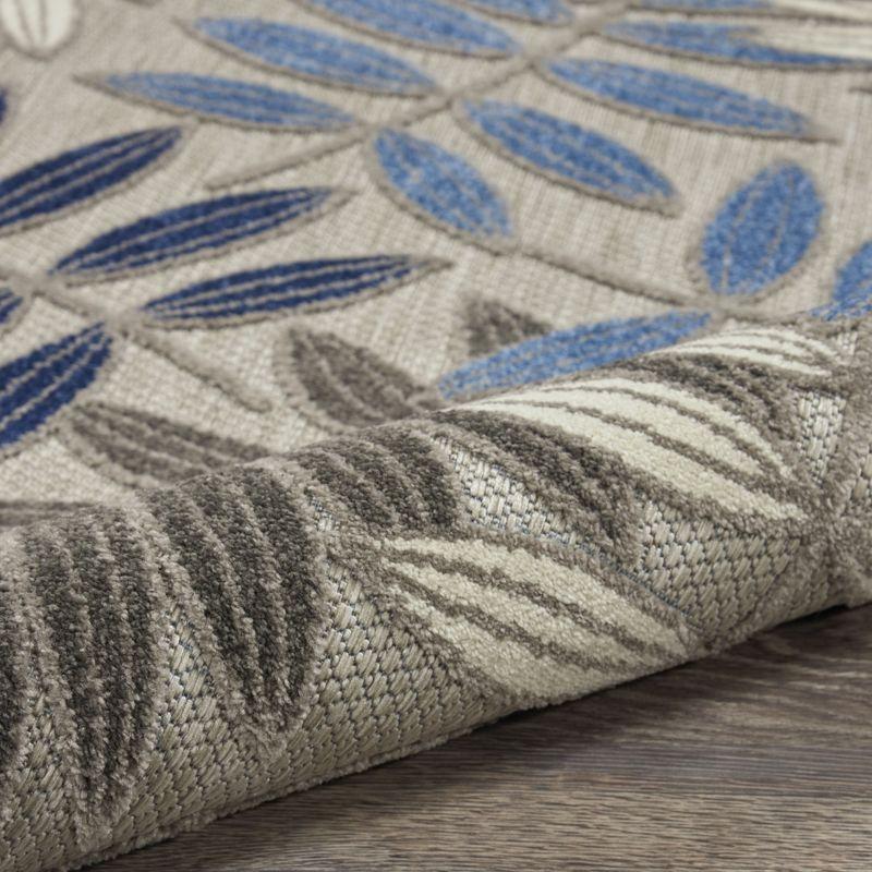 Nourison Aloha Floral Leaf Flatweave High-Low Indoor Outdoor Area Rug Grey/Blue 3'6" x 5'6"