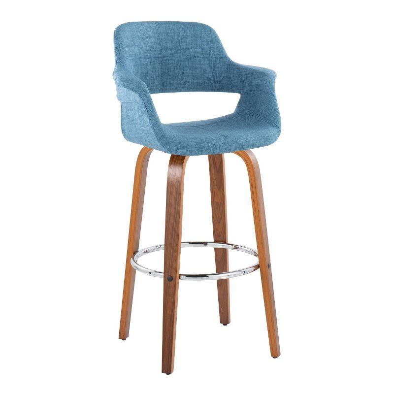 LumiSource Set of 2 Vintage Flair Barstools Walnut/Chrome/Blue:: Swivel, Upholstered, Fixed Height