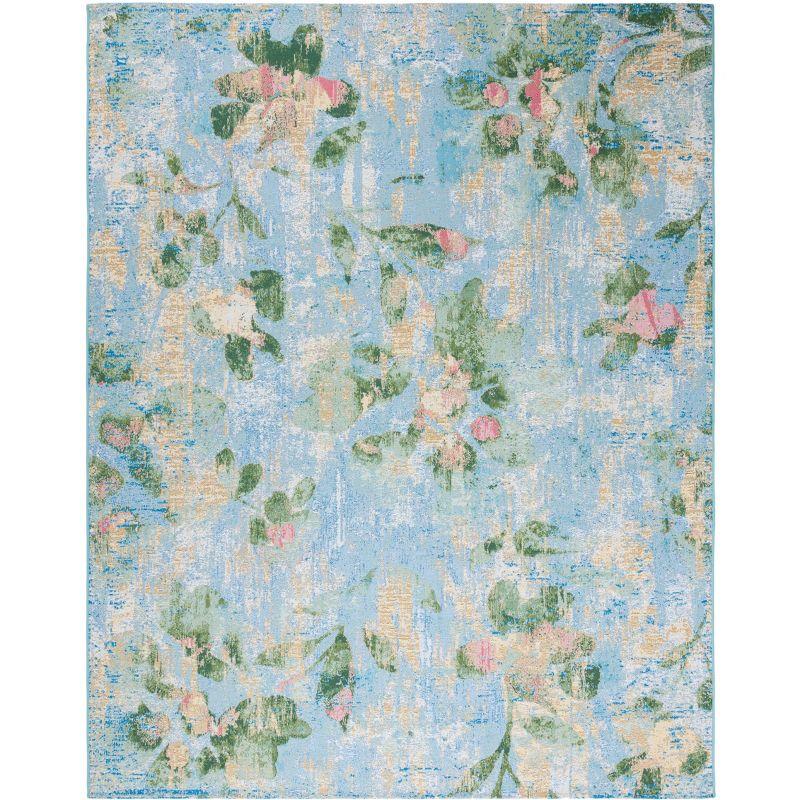 Light Blue Floral Synthetic Reversible Area Rug 4' x 6'