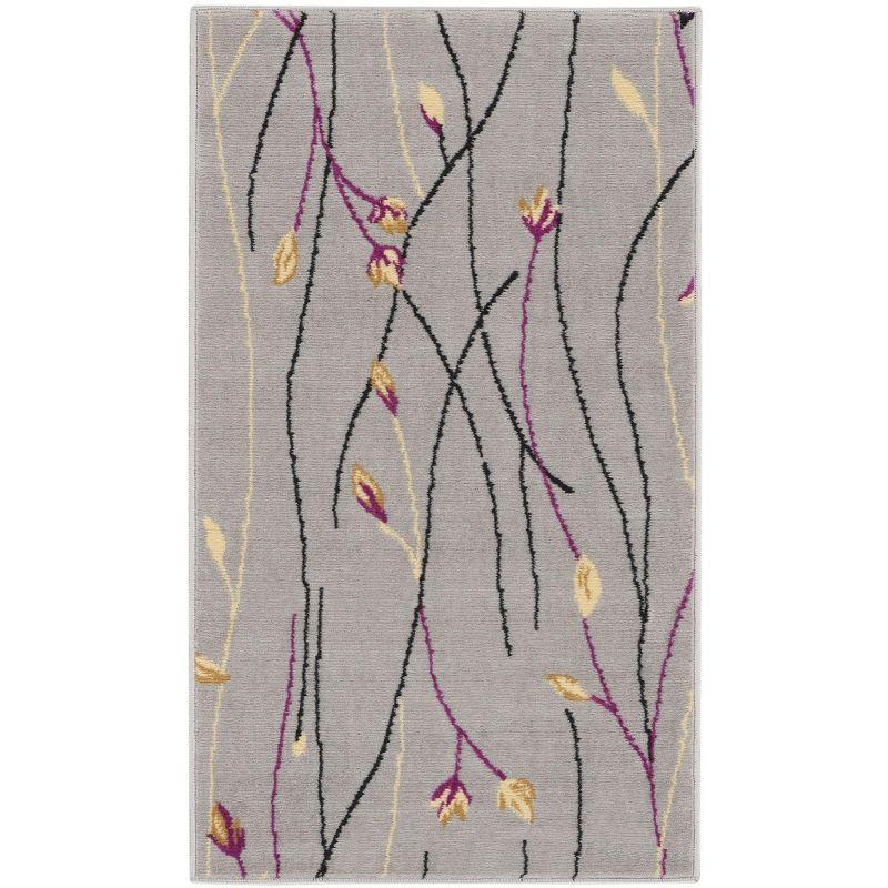 Gray Floral Synthetic Tufted Reversible Rectangular Rug 2' x 4'