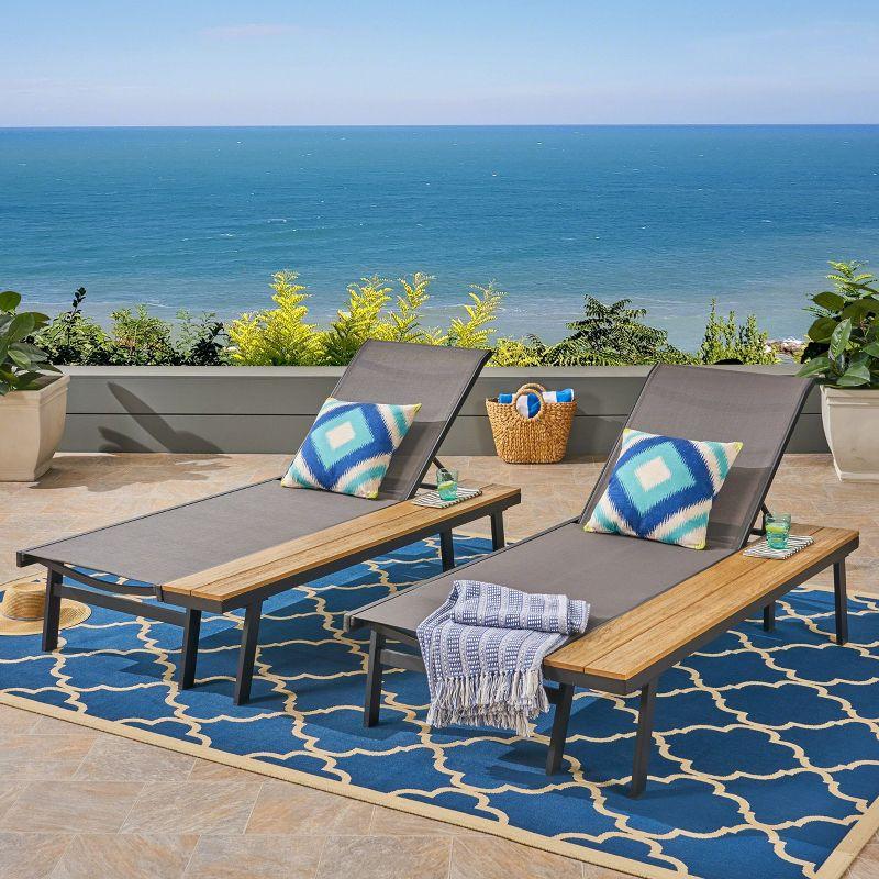 Hokku Designs Waterloo Chaise Lounge With Attached Wood Side Table(Set Of 2)