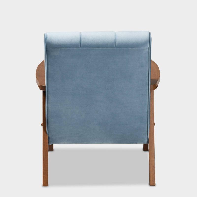 Asta Velvet Upholstered Armchair: Baxton Studio, Mid-Century Modern Design, Rubberwood Frame