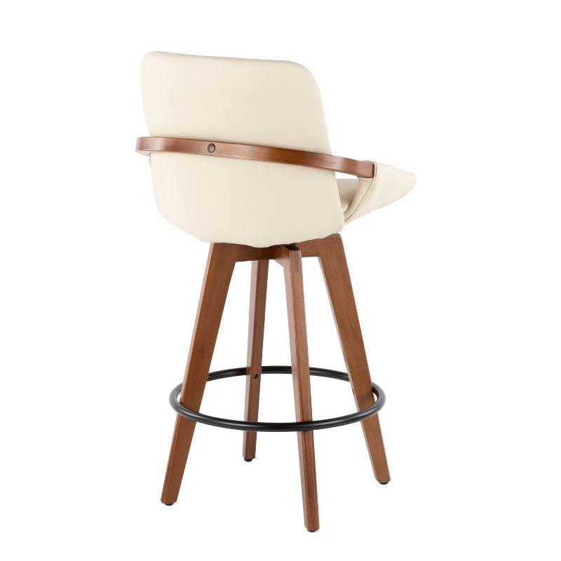 26" Cosmo Mid-Century Modern Counter Height Barstool Cream - LumiSource: Padded, Faux Leather, Wood Legs