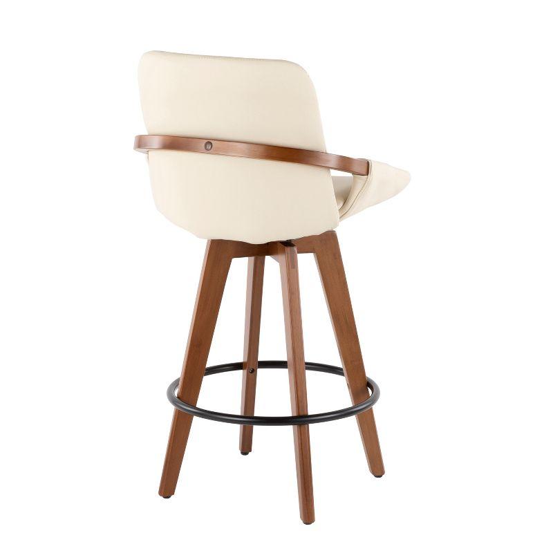 26" Cosmo Mid-Century Modern Counter Height Barstool Cream/Walnut - LumiSource: Padded, Faux Leather, Wood Legs