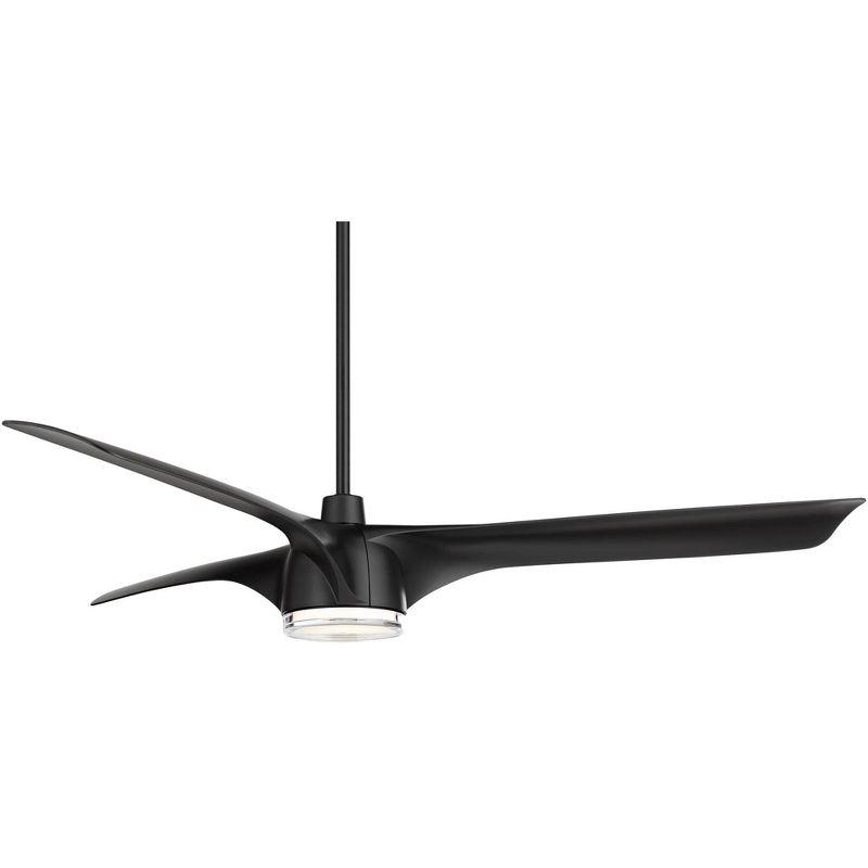 Casa Vieja 60" Artistry Modern Indoor Outdoor Ceiling Fan 3 Blade LED Light Remote Control Matte Black Finish Bedroom Patio Living Room Damp Rated