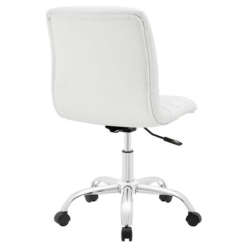 Cream Channel Tufted Armless Swivel Office Chair with Metal Base