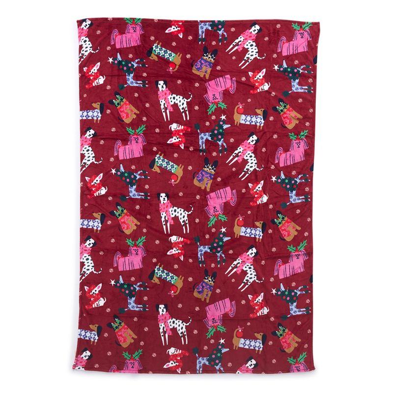 Holiday Hounds Red Fleece Throw Blanket 50" x 80"