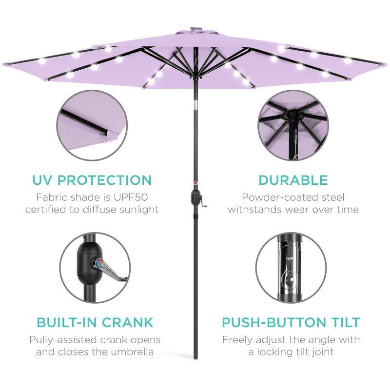 Best Choice Products 10ft Solar LED Lighted Patio Umbrella w/ Tilt Adjustment, UV-Resistant Fabric - Lavender