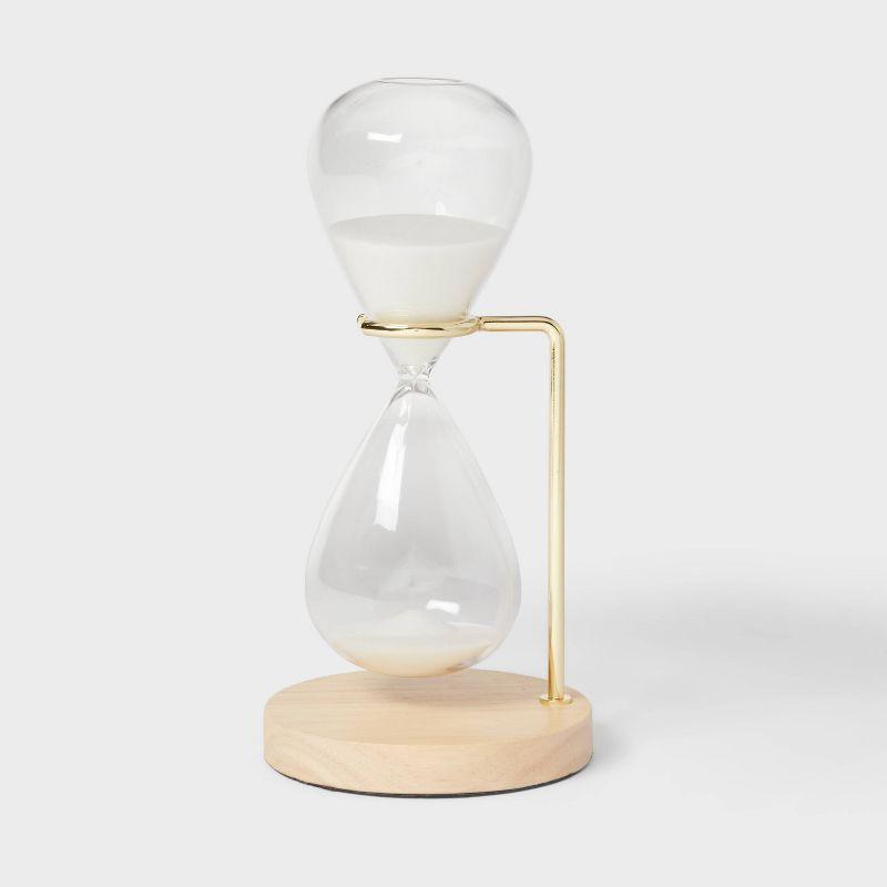 Natural Rubber Wood Hourglass with Gold Metal Stand