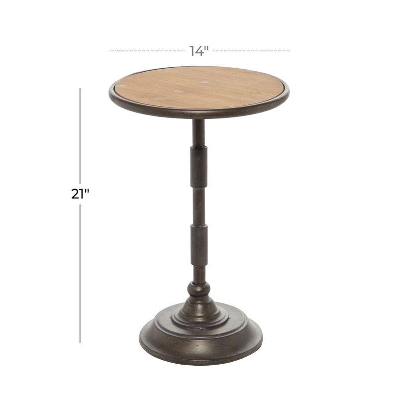 Olivia & May Industrial Wood Pedestal Accent Table Brown: Round Iron Base, No Assembly Required