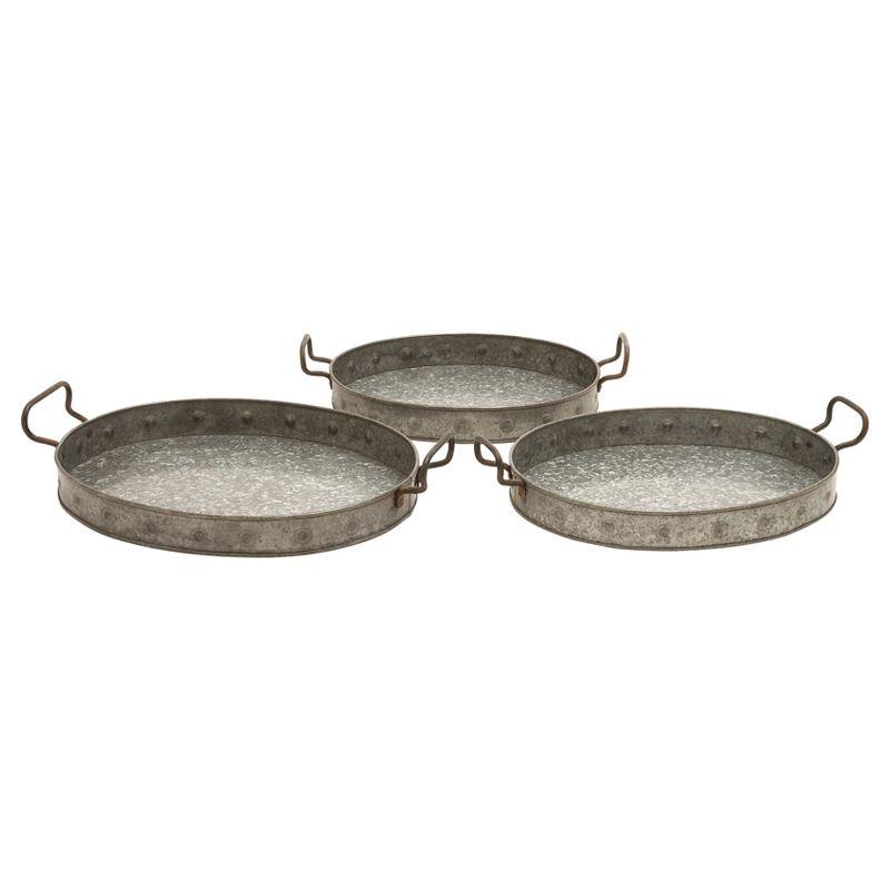 Gray Galvanized Round Metal Serving Tray Set