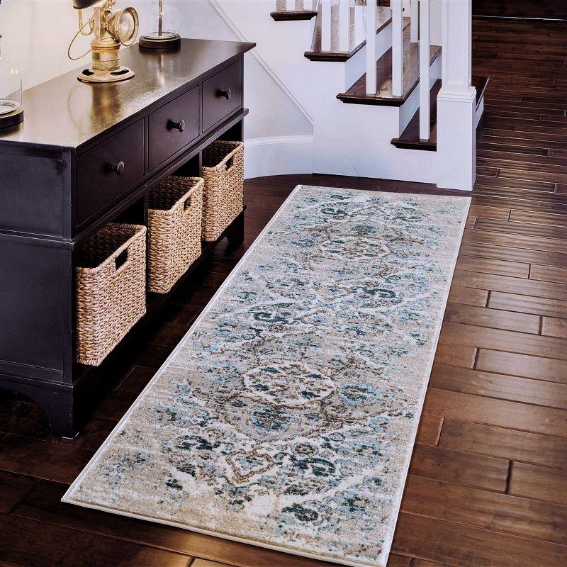 Luxe Weavers Victoria Collection Cream 2x7 Floral Area Rug