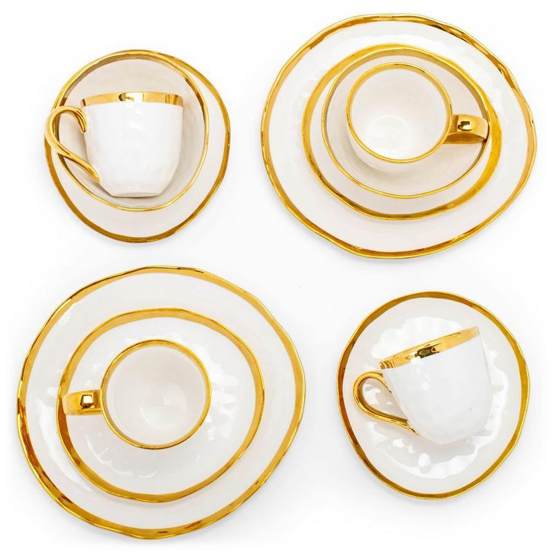 White and Gold Porcelain 16-Piece Dinnerware Set