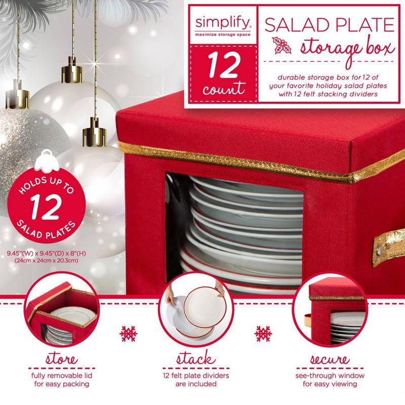 Salad Plate Dinnerware Storage Box - Simplify: Red Polyester China Storage, Plate Organizer, 9"x9"x8"