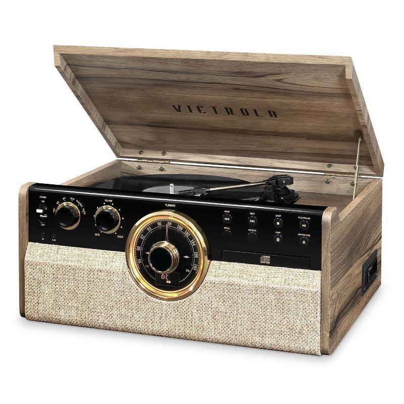 Victrola Farmhouse Walnut 6-in-1 Bluetooth Record Player with AM/FM Radio