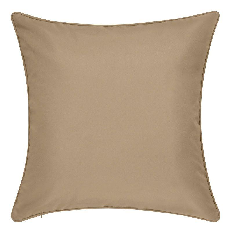 Embroidered Geometric Rattan Indoor/Outdoor Throw Pillow Khaki - Edie@Home: Weather-Resistant, Zipper Closure, Square Shape