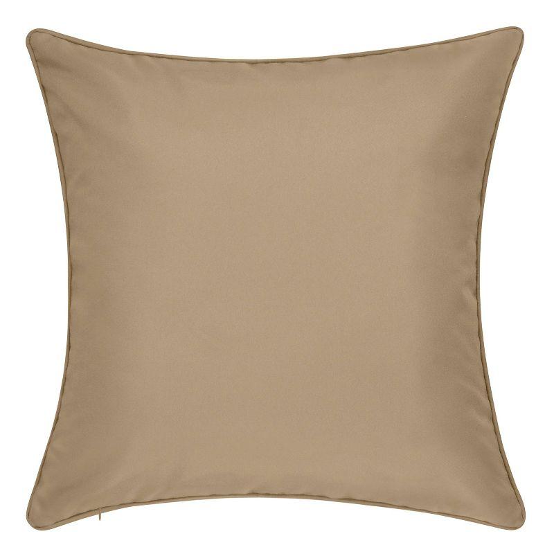 Khaki Embroidered 20" Square Polyester Throw Pillow