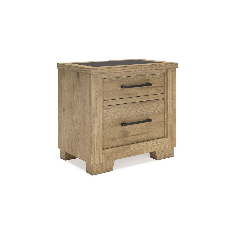 Light Brown 2-Drawer Nightstand with USB Ports