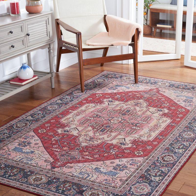 Tucson Red and Navy Washable Synthetic Area Rug