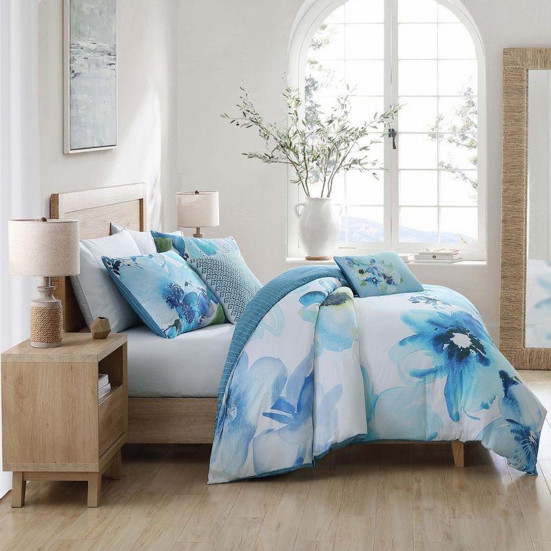 Bebejan Watercolor Blue 100% Cotton Sateen 5 Piece Reversible Comforter Set