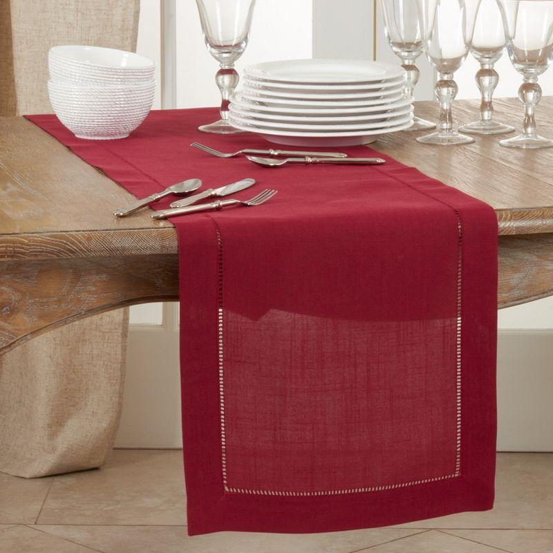 Crimson Polyester Hemstitch Border Table Runner