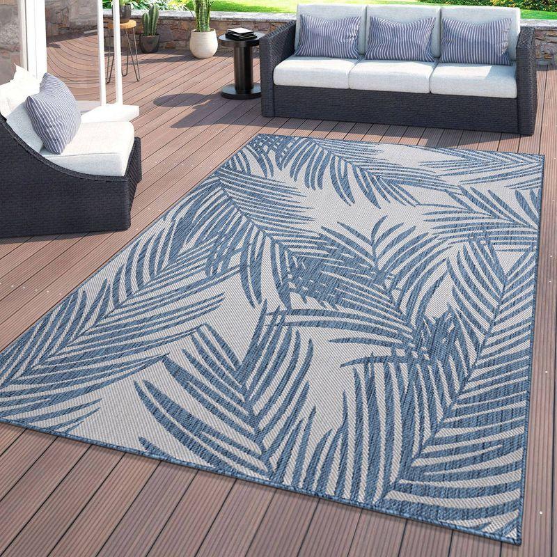World Rug Gallery Contemporary Distressed Leaves Textured Flat Weave Indoor/Outdoor Area Rug - BLUE 5' X 7'