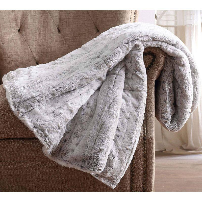 Gray Faux Fur Reversible Throw Blanket with Polyfill