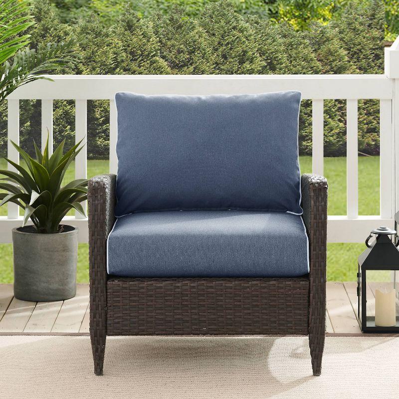 Kiawah Blue Wicker Outdoor Arm Chair with Cushions