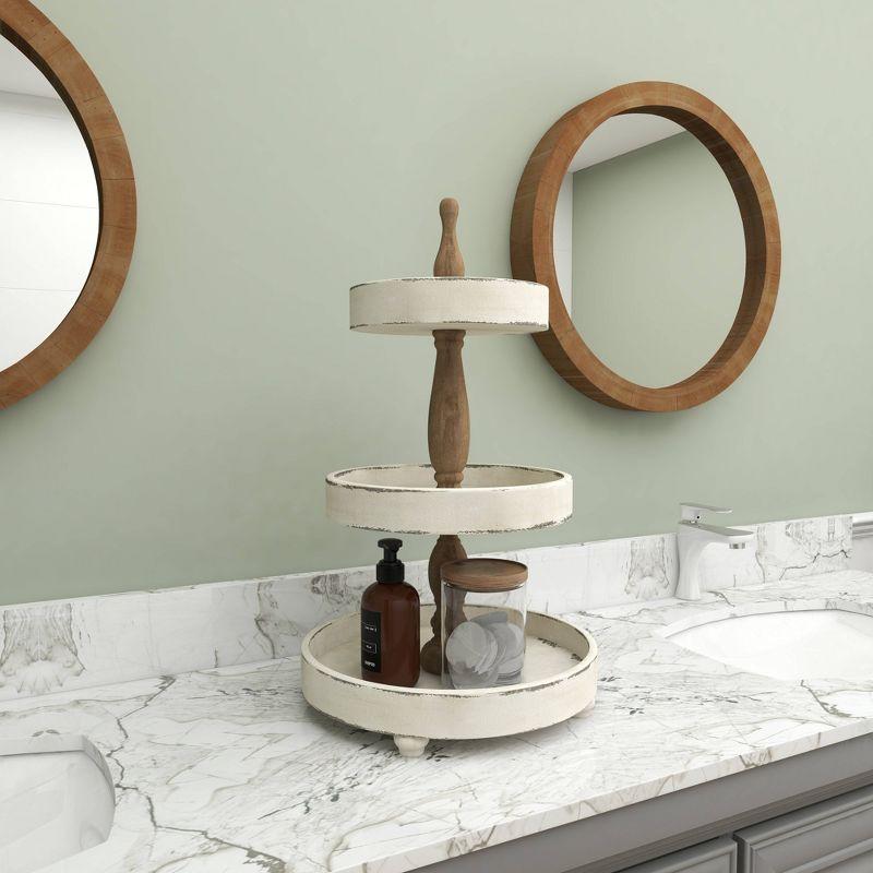 3 Tier Round Distressed Natural Wood Farmhouse Style Serving Trays - Olivia & May