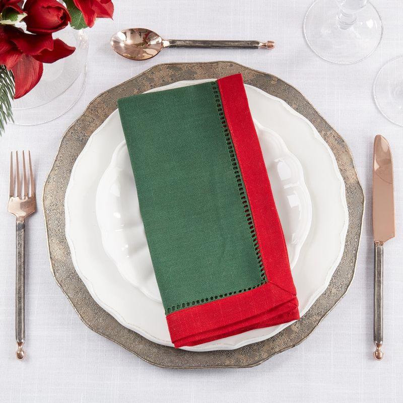 Jasper Green and Red Two-Tone Hemstitch Napkins, Set of 12