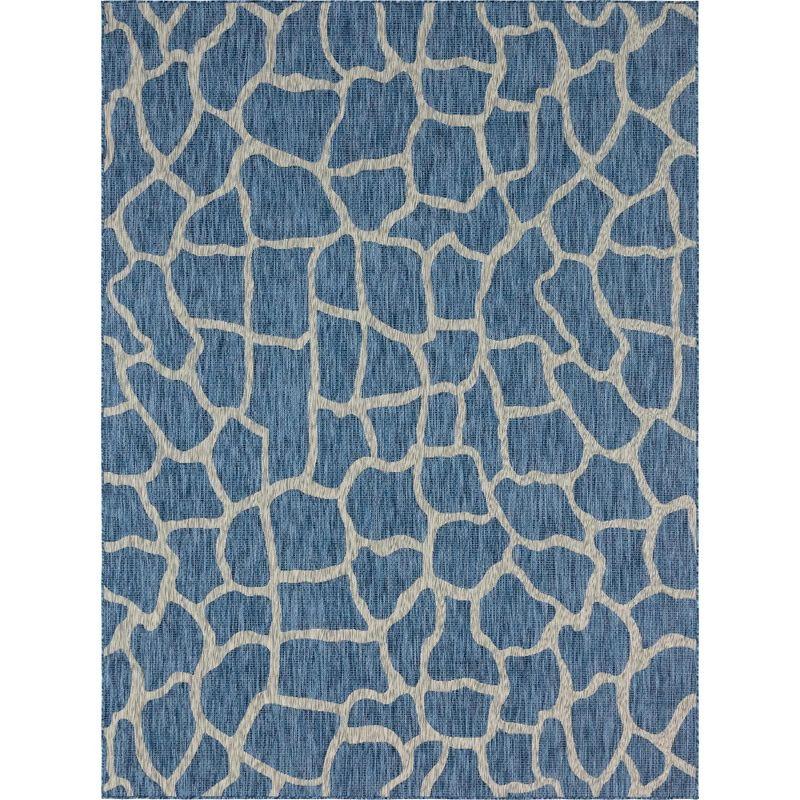 Abstract Blue 9' x 12' Synthetic Outdoor Rug