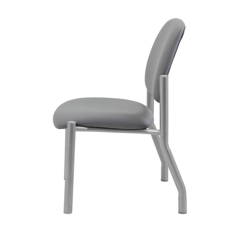 Armless Guest Chair Gray - Boss Office Products: Sturdy Mid Back, Antimicrobial Vinyl, 300 lbs Capacity