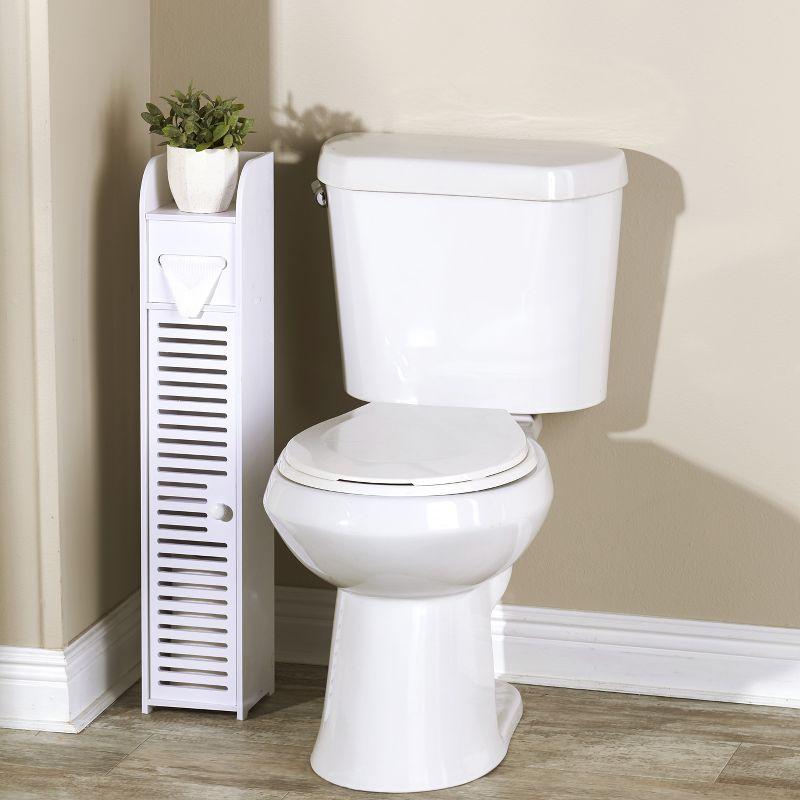 Slim White PVC Freestanding Bathroom Storage Cabinet