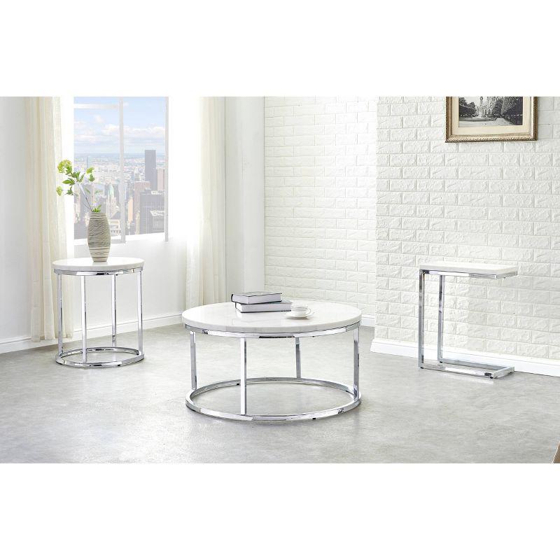 Echo Round Cocktail Table White - Steve Silver Co.: Chrome Base, 36" Modern Design