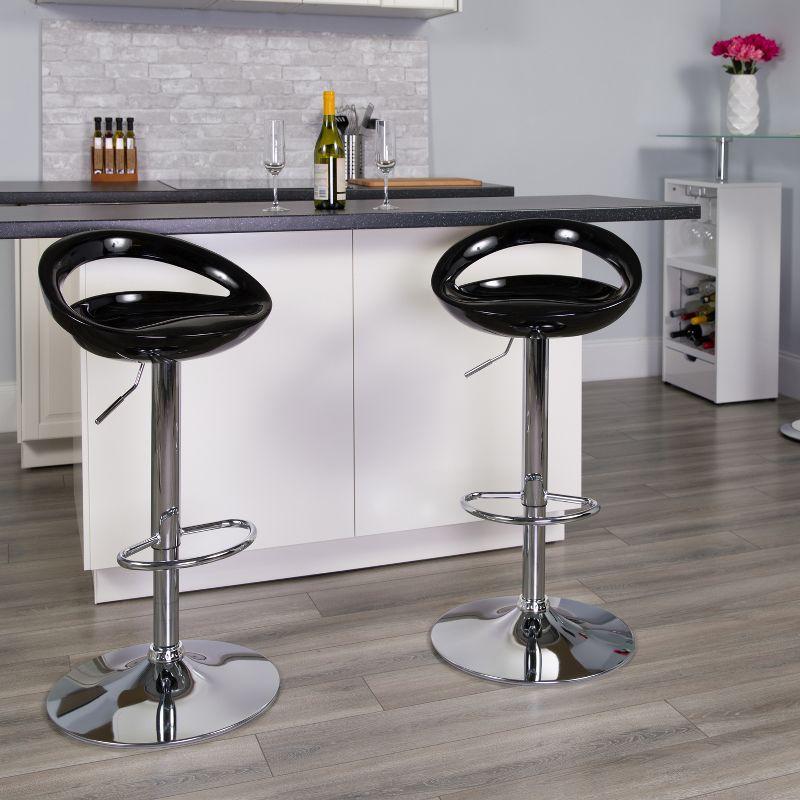 Glossy Black Adjustable Swivel Bar Stools with Chrome Base, Set of 2