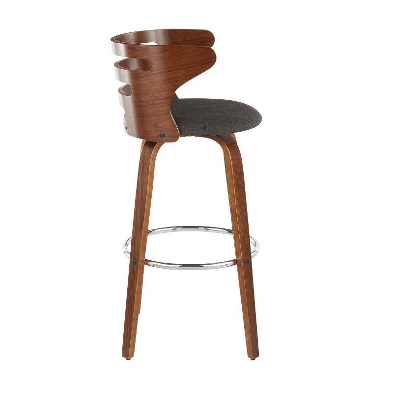 Mid-Century Modern Charcoal Upholstered Swivel Barstool with Walnut Wood