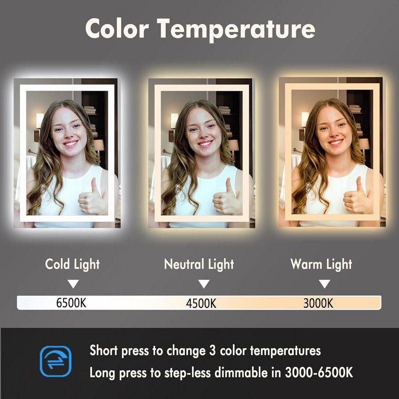 LED Bathroom Mirror 20X28¡° Wall-Mounted Vanity Mirrors Stepless Dimmable Wall Mirrors with Anti-Fog, Backlit + Front Lit, Memory Function, Waterproof