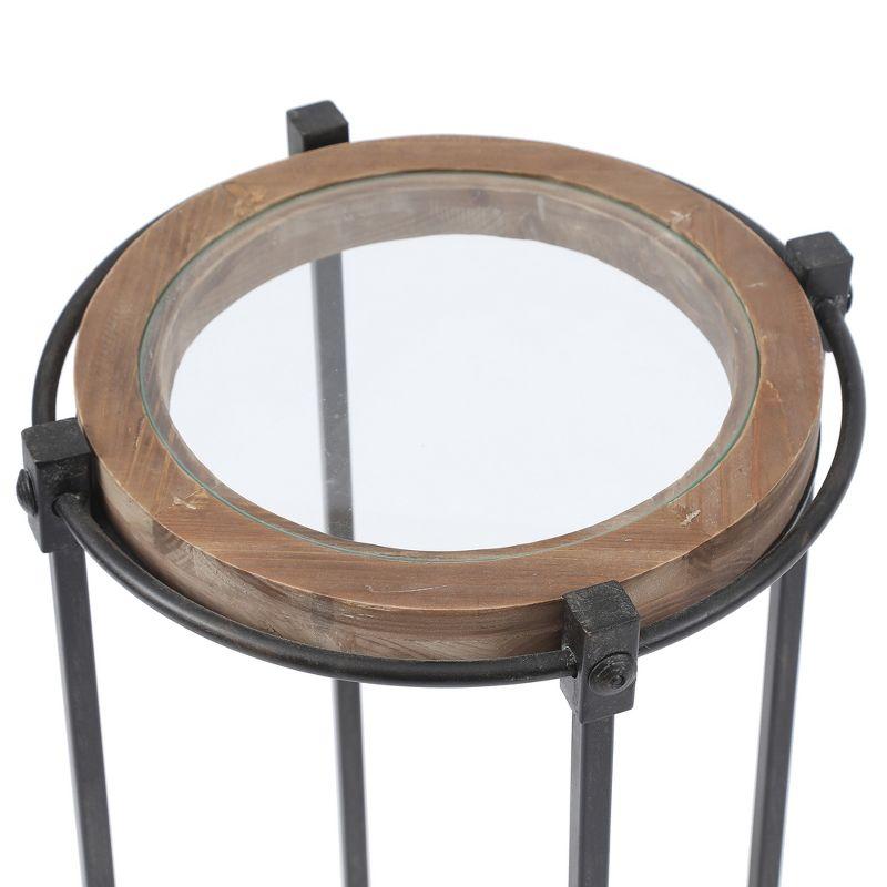 LuxenHome 2-Piece Metal and Glass Round Accent Drink Table. Brown