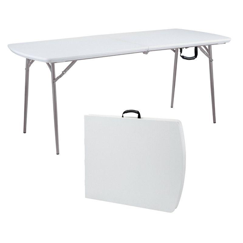 Gray 6 ft Fold-In-Half Banquet Table with Steel Frame