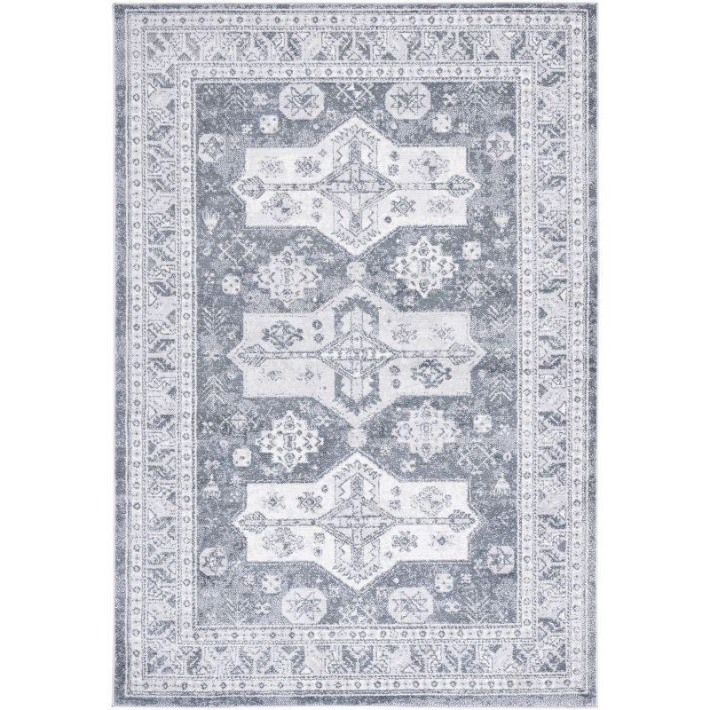 Abstract Gray Synthetic 4' x 6' Hand-Knotted Area Rug