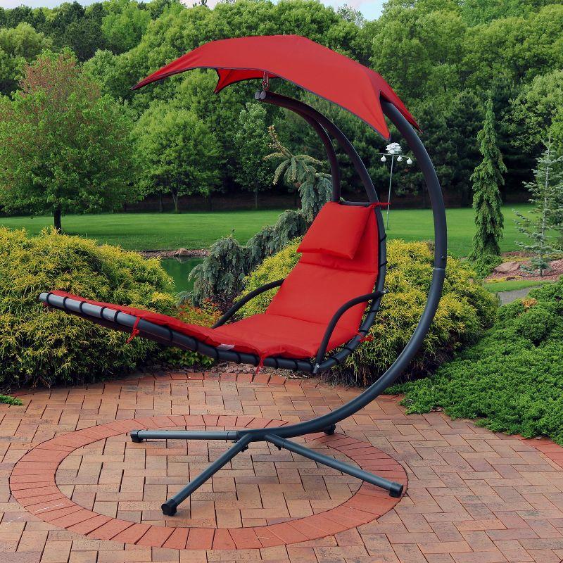 Steel Outdoor Floating Chaise Lounge Chair with Canopy with Stand