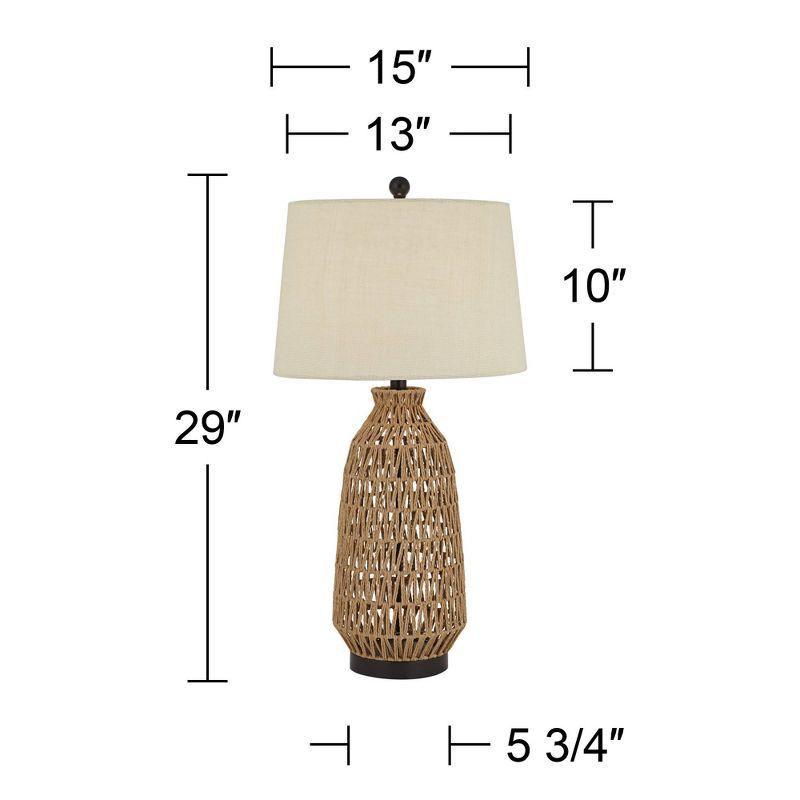 360 Lighting San Carlos Modern Coastal Table Lamp 29" Tall Natural Rattan Wicker Oatmeal Fabric Drum Shade for Bedroom Living Room Bedside Nightstand