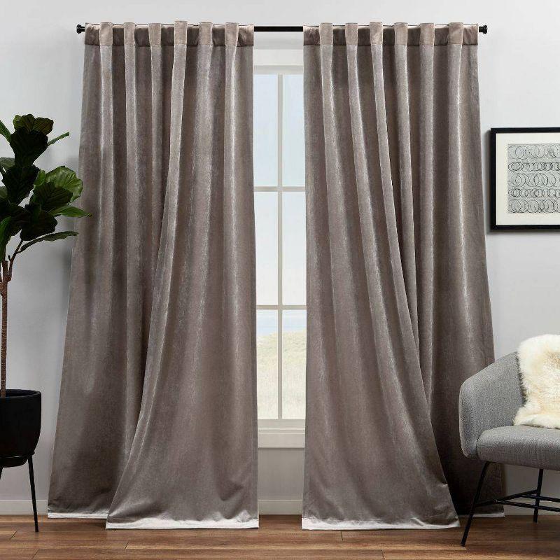 Set Of 2 Velvet Back Tab Light Filtering Window Curtain Panels - Exclusive Home