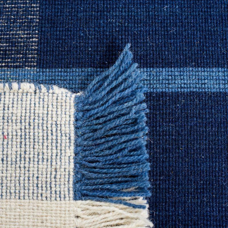 Blue and Beige Striped Wool Flat Woven Area Rug