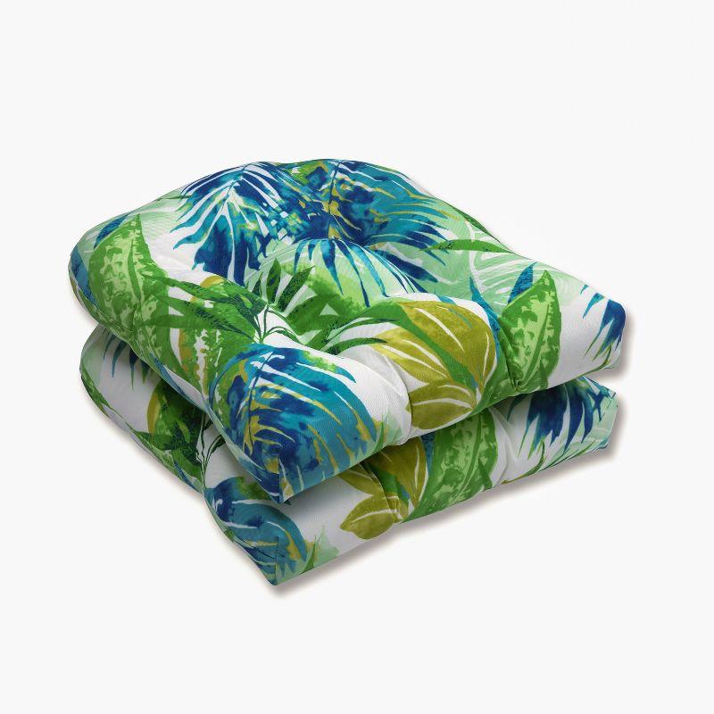 Tropical Breeze Blue/Green Leafy Wicker Chair Cushion Set